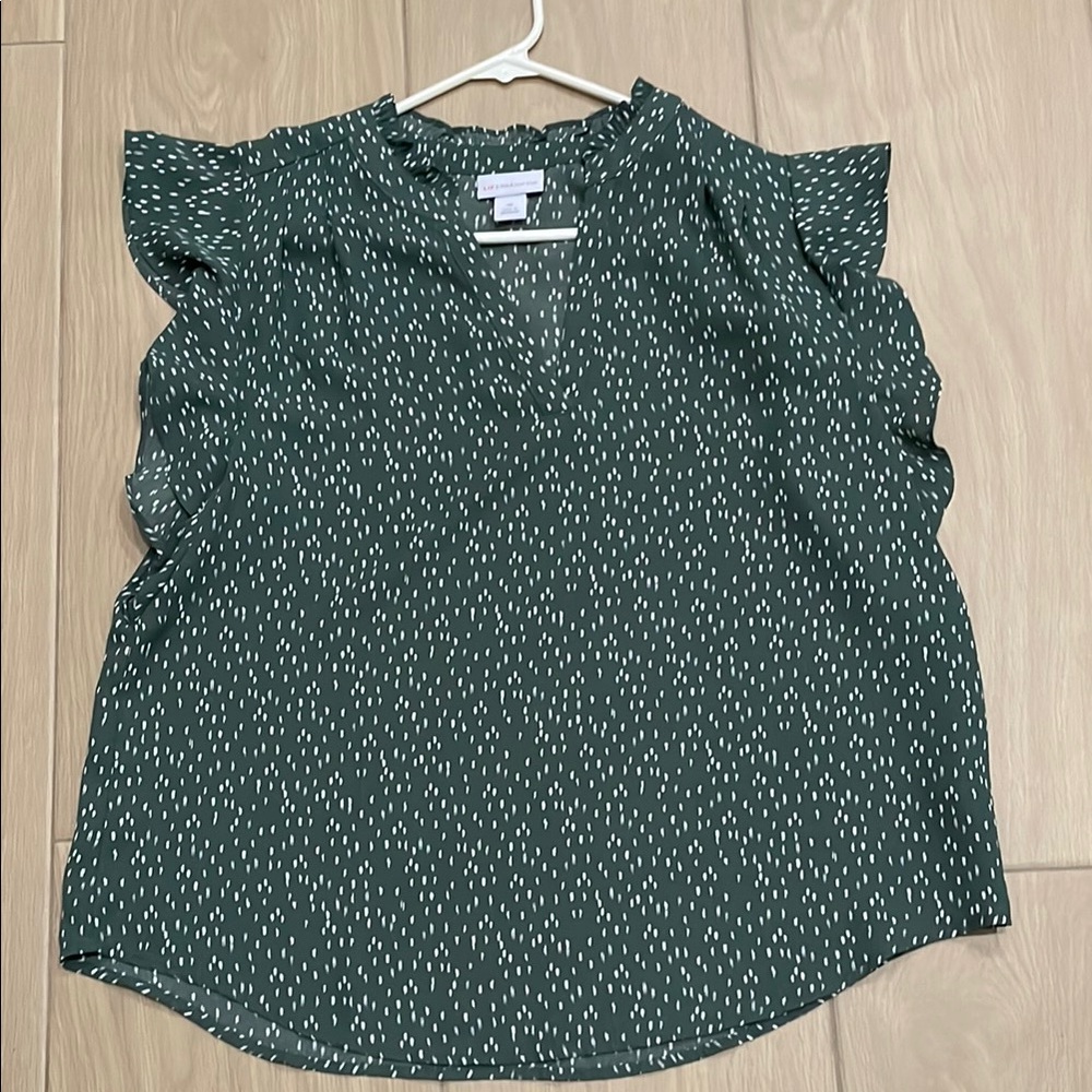 Liz Claiborne Dark Green Patterned Blouse